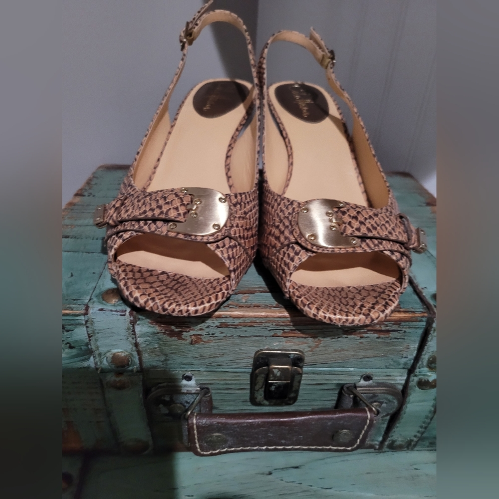 Cole Haan Women's Snake Skin Open Toe Sling Back Heels Size 8